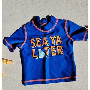 Carter's Baby Boy "Sea Ya Later" Rashguard Top Swimshirt Blue Size 3M